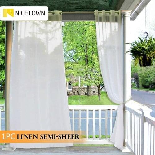 NICETOWN 1PC Outdoor Curtain for Porch Linen Look Window Treatment Silver Grommet Water Repellent Outdoor Semitransparent Sheer