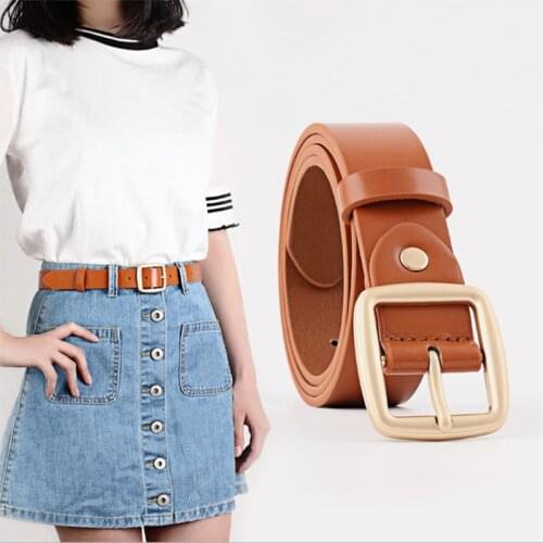 2018 New Simple Gold Square Pin Buckle Belt Waistband Woman Wide Faux Pu Leather Jeans Belts for Women Riemen Girls' girdle