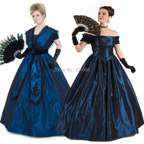 2019 New!Retro Blue Victorian dresses 1860s Civil War dress Cosplay Vintage Costumes Renaissance Revolutionary dress HL-160