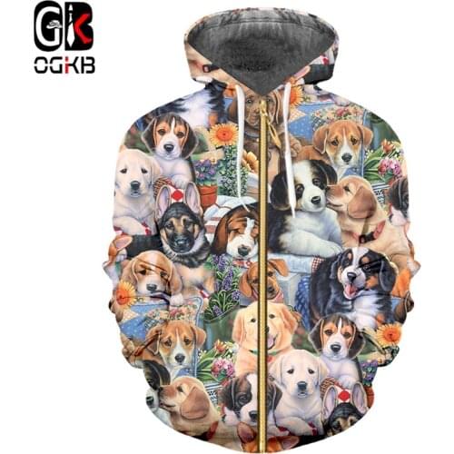 OGKB 3D Zipper Hoodies Men Cool Cute Dog 3D Full Print Novelty Hoody Sweatshirt Fashion Pullover Tracksuits Harajuku Streetwear