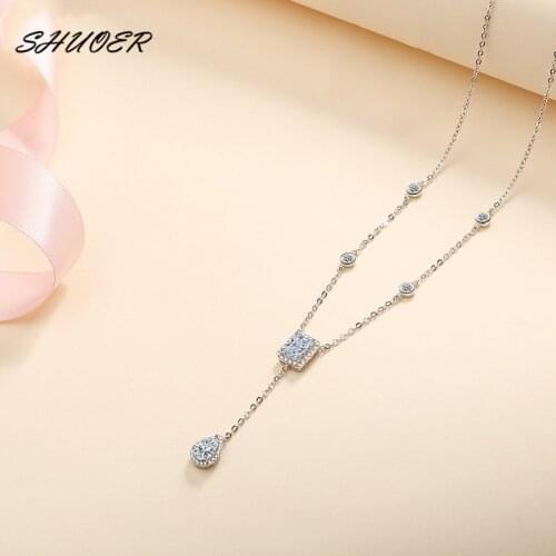 Classic 925 Sterling Silver Brilliant Cut 3 Carat Pass Diamond Tester Square Water Drop D Color Moissanite Pendant Necklace