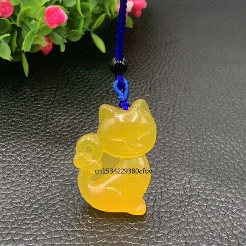 Natural Yellow Chalcedony Jade Agate Fox Pendant Necklace Fashion Charm Jewelry Carved Amulet Gifts Women Men Sweater Chain