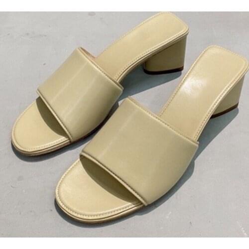 Casual Suqare Heels Sandals Summer Brand Design Leather Women Shoes New Fashion Slip-On Female Sandals