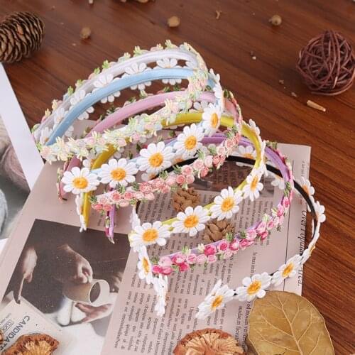 Boho Chic Candy Daisy Girls Hair Bands Women Solid Embroidery Flower Headbands Kids Chrysanthemum Headwear Hair Accessories