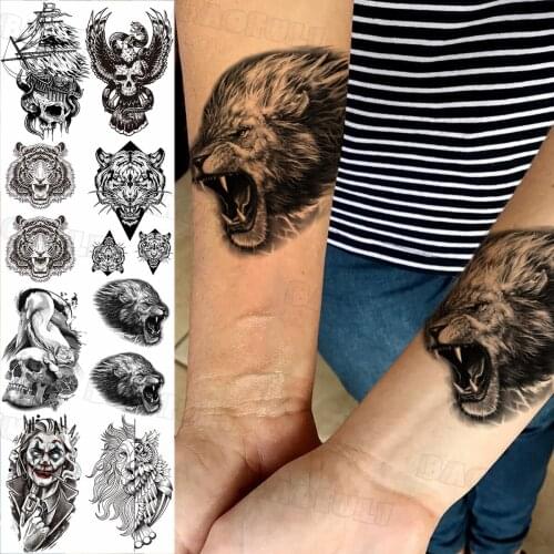 Realistic Wolf Head Temporary Tattoos For Men Women Adult Fake Owl Tiger Flamingo Clown Tattoo Sticker Unique Washable Tatoos 3D