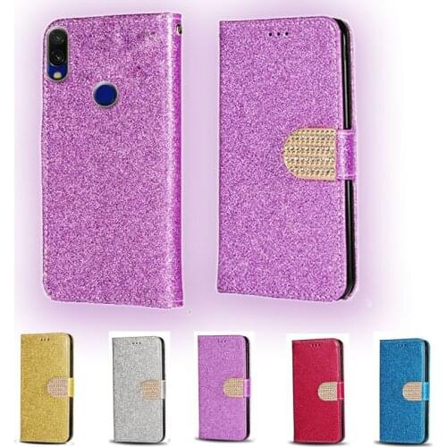 Luxury Glitter Diamond Flip Leather Wallet Phone Case For Xiaomi Redmi 7 Phone stand function cover with card slot