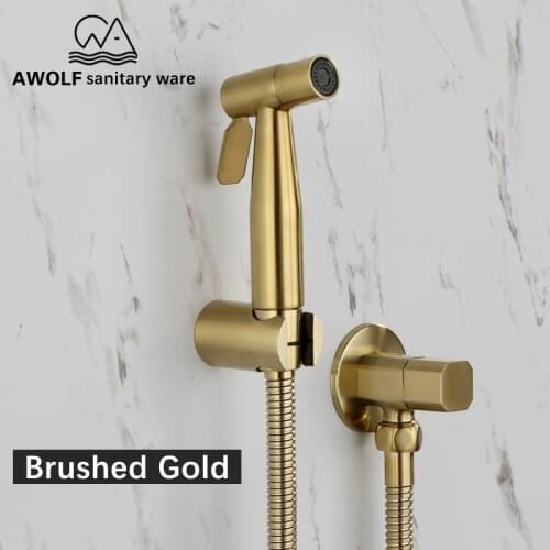 Hand Held Toilet Bidet Sprayer Brushed Gold Stainless Steel Bidet Jet Douche Kit Shattaf Faucet Toilet Washer Cleaning AP2155