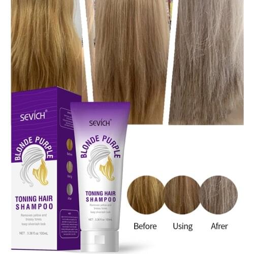 Sevich 100ml No Yellow Blonde Hair Shampoo Anti Brass Off Purple Shampoo Salon Beauty Care Shiny Hair Color Dyed Treatment