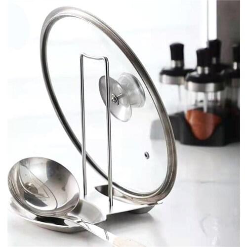 Stainless Steel Pot Lid Rack with Double Compartment Design Stand Spoon Holder Organizer
