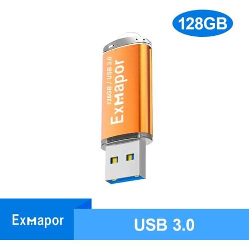 USB Flash Drive 128GB Exmapor USB 3.0 Thumb Drive Pen Drive Memory Stick with Keychain Design for Data Storage and Backup Orange