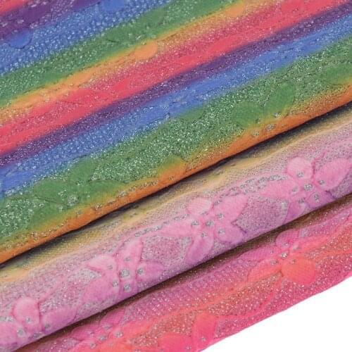 High Quality Rainbow Color Glitter Lace Fabric Handmade Synthetic Leather Fabric For Clothing Bows Bags DIY Sewing Materials