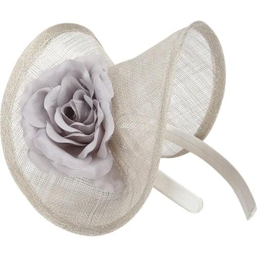 High Quality Grey Sinamay Hairband Fascinator Hat For Women European Party Headwear Handmade Flower Fascinators Hair Accessories