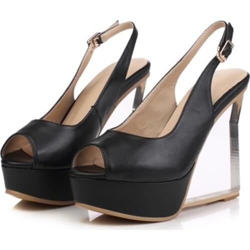 NEW Fashion Platforms Women Sandals Genuine Leather Platforms High Heels Pumps Summer Buckle Party Prom Shoes Woman