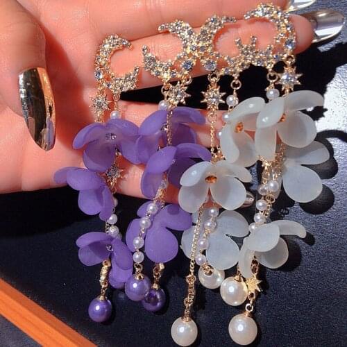 Long Dangle Earrings for Women 2021 Fashion Full Crystal Simulated Pearl Tassel Drop Earring Vintage Jewelry