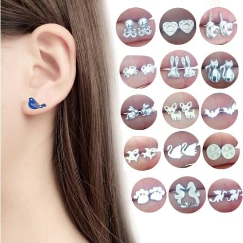 Bird Cat Dog Paw Stud Earrings For Girls Animal Charm Wholesale Jewelry Birthday Gift Womens Stud Earrings Dropshipping