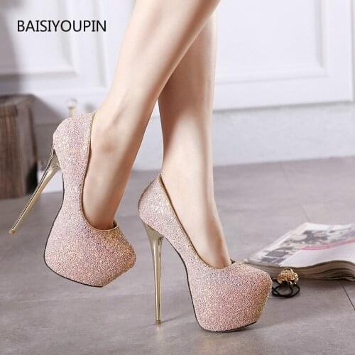 Sexy Blingbling Women Pumps Shoes Plus Size Good-quality Platform(6cm) Four Seasons 16cm High Heels Party Club Female Shoes34-43