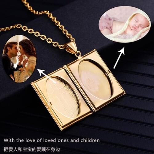Religious Cross Locket Necklace Pendant Gold Silver Color Photo Frame Memory Necklace For Women/Men Christmas Gift Hot Sale