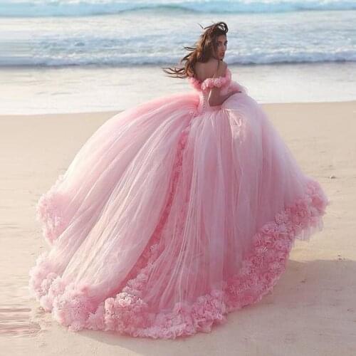 Vestido 15 Anos Quinceanera Dresses 2020 Lace Up Back Off Shoulder Bride Formal Dress Handmade Flowers Puffy Tulle Sweet Prom