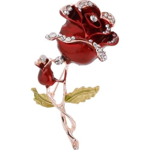 1 Piece New Fashion Red Blue Flower Brooch Wedding Dress Accessories Jewelry Bride Crystal Brooch Female Rose Alloy Trendy HJUEY