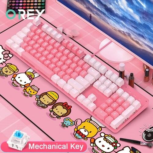 104 Keys Mechanical Keyboard USB Wired Gaming Keyboard Mechanical for Laptop Computer PC Gamer Pink Girl Gift Backlight Keyboard