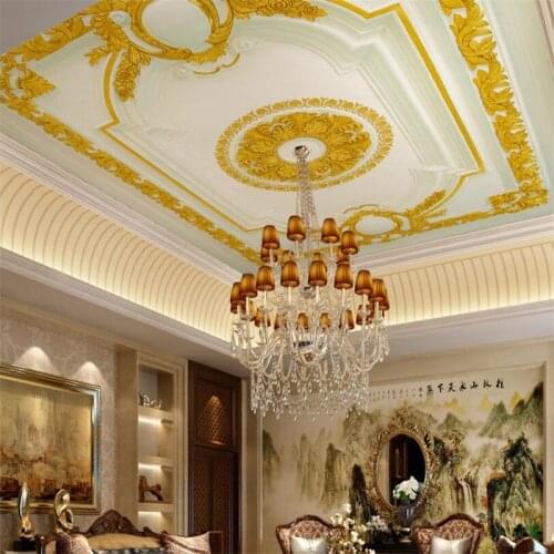 Beibehang 3d golden embossed European ceiling ceiling wall custom large mural green wallpaper papel de parede para quarto mural
