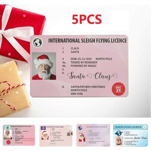 5PCS/Lot Santa Claus Flight License Christmas Eve Driving Licence Christmas Gifts for Children Kids Christmas Tree Decoration