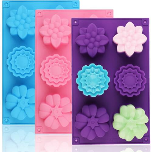 6 Holes Flower Shaped Silicone Soap Mould DIY Handmade Candle Cake Baking Soap Moulds Mold Kitchen Tools cake molds 3D