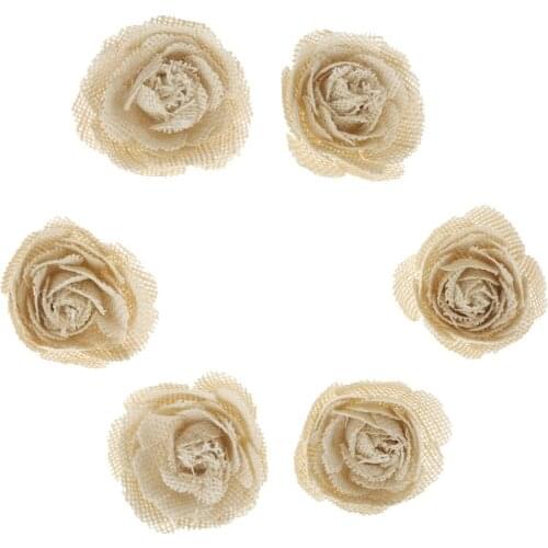 6 X Shabby Chic Hessian Burlap Rose Flower Craft Wedding Party Decoration