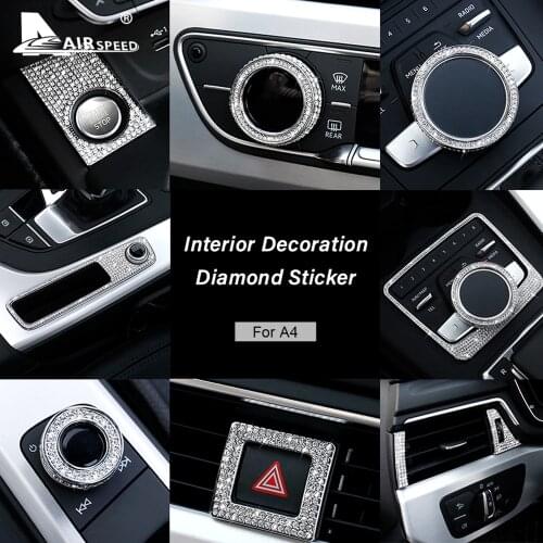 Diamond for Audi A4 8W B9 2016 2017 2018 2019 Accessories Car Steering Wheel Multimedia Knob Decoration Circle AC Outlet Sticker