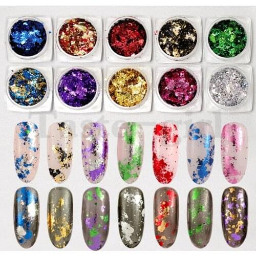 10colors Aluminum Irregular Holographic Glitter Nail Foil Decal Sequins Platinum Nail Colorful Flakes Manicure Accessories Tool