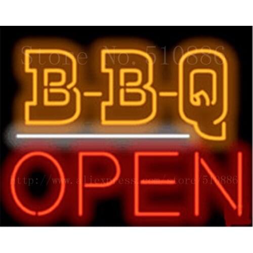 B-B-Q Open BBQ Barbeque Glass Tube neon sign Businese Handcrafted Light Outdoor Shop Store Signs Signboard Signage 19"x15"