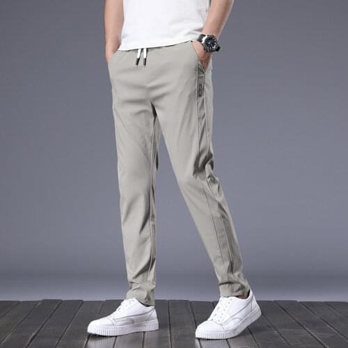 Classic Style Spring Summer Thin Casual Pants Tencel Fabric Business Straight Stretch Trousers Male Brand Light Grey Khaki Navy