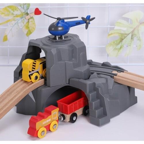 Wooden Train Tracks Parts Railway Toys Plastic Double Layer Tunnel Cave Racing Tracks Accessories Educational Toys for Children