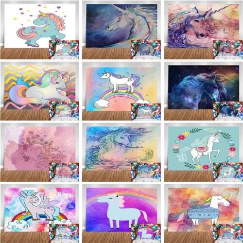 Unicorn Backdrop Photo Studio Floral Flowers Unicorn Themed Children Adult Happy Birthday Background Photobooth