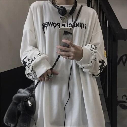 Dark BF trend print couple long sleeve T-shirt ins net red medium length loose top clothes pokemon vintage dropshipping punk