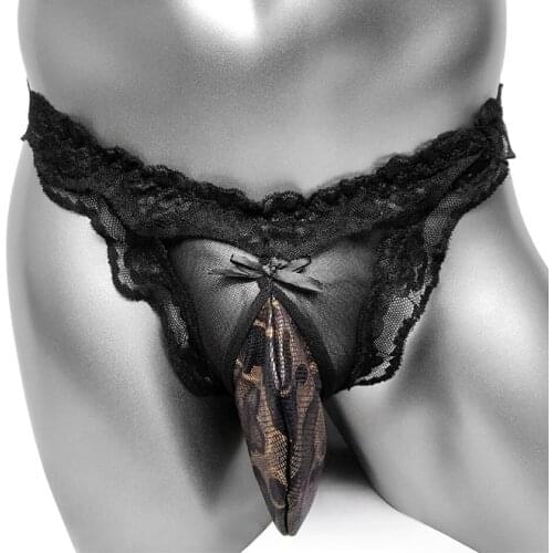 Sissy Gay Men Floral Exotic Lingerie G-String Underwear Lacework Open Back With Bulge Pouch Low Rise Thong Bikini Panties