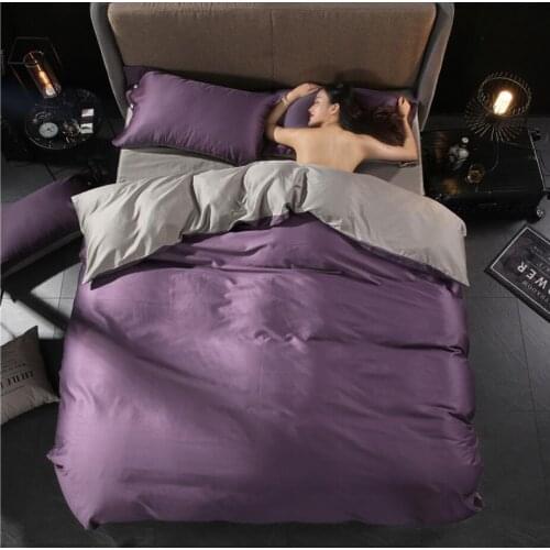 Purple Gray Egypt Cotton Bedding Set Queen King Size 4pcs Solid Color Bedclothes Bed Fitted Sheet Pillowcases Hotel Duvet Cover