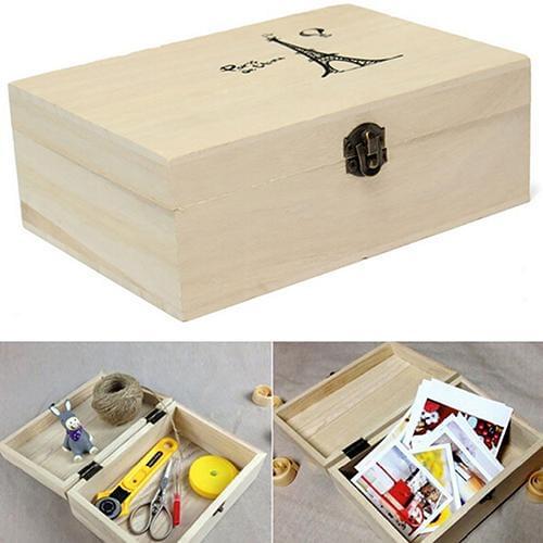 Creative Effiel Tower Plain Unpainted Natural Wooden Tool Large Capacity Storage Box Memory Small Chest Craft Box Jewelry Storag