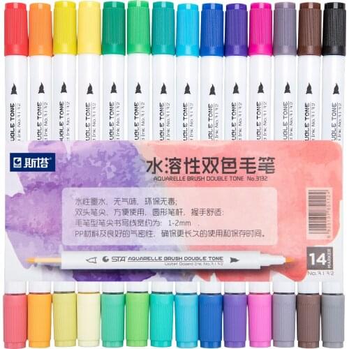 14 pcs of 28 Color Dual Brush Pens Art Markers Artist Coloring Markers for Coloring Book Journaling Note Taking Lettering Kids