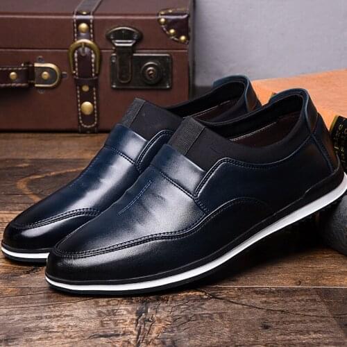Merkmak Casual Leather Mens Shoes Slip On Comfortable Non-slip Solid Men Dress Shoes Buiness Formal Loafers Male Drop Shipping