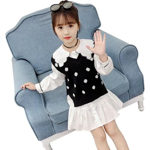 Girl spring sweet two piece set Girl shirt dress vest suit Girl fashion dress suit Girl 2020 New Dress Set