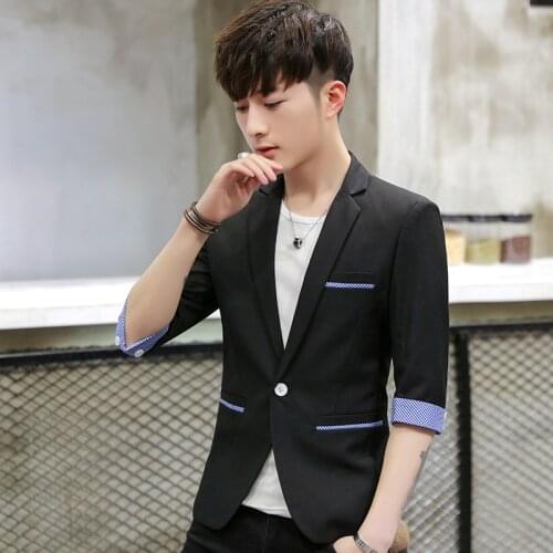 2021 Mens Summer British 3/4 Sleeve Suit Teen Trend Slim Mid-Sleeve blazer