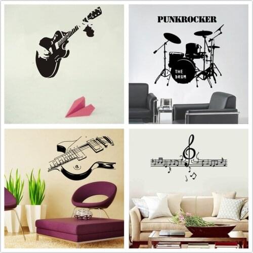 Musical Instrument Wall Stickers Guitar Drum kit Note Wallpaper For Music Classroom Bar Home Decoration Mural Carving Art Decal