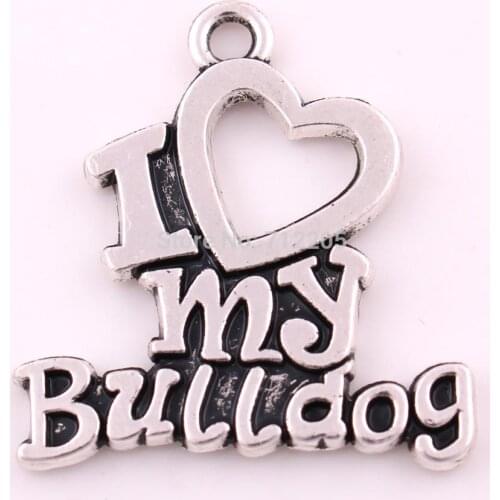 New Arrival 50pcs a lot romantic Antique Silver Series I LOVE MY Bulldog letters Fashion Charms DIY Jewelry