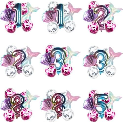 Mermaid Party Balloons Number Balloon Decor Baby Shower Wedding Anniversary Kids Little Mermaid Birthday Party Decor Supplies