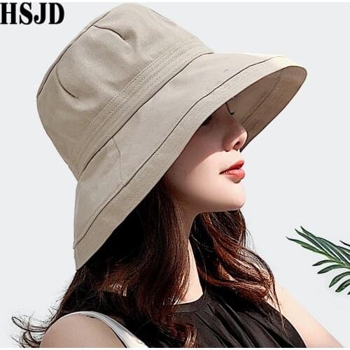 2019 New French Cloth Wide Brim Sun Fisherman Hats Summer Female Hat Outdoor Travel Foldable Solid Bucket Hat Anti-UV Beach hat