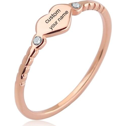 Personalized Customize Engraved Name Heart Rings Stainless Steel Engagement Ring Promise Words For Women