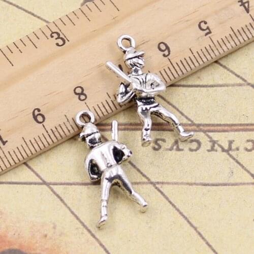 20pcs Charms Baseball Player Sporter 25x12mm Antique Silver Pendants Making DIY Handmade Tibetan Silver Finding Jewelry