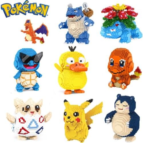Pokemon Series Micro Brick Psyduck Squirtle Charizard Blastoise Bulbasaur Togepi DIY Mini Building Blocks Snorlax Figures Toys
