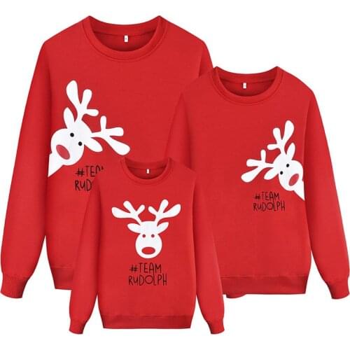 Qunq Red Christmas Family Matching Sweatshirts Mother Father Kids Long Sleeve Spring Fall Top Clothes Women Man Children Outfits